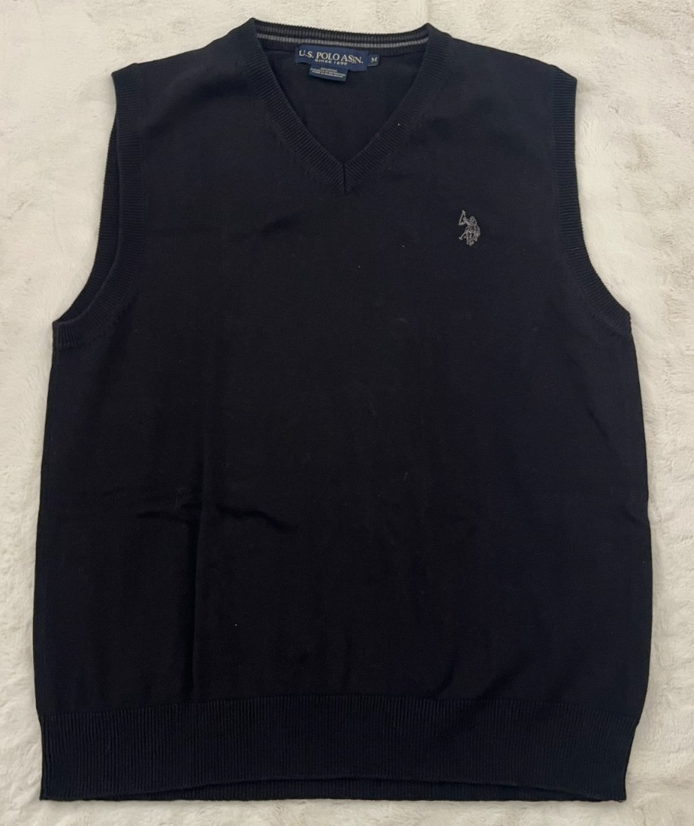 U.S. Polo Assn. Men's Sweater Vest Size M Black Cotton V-Neck Logo